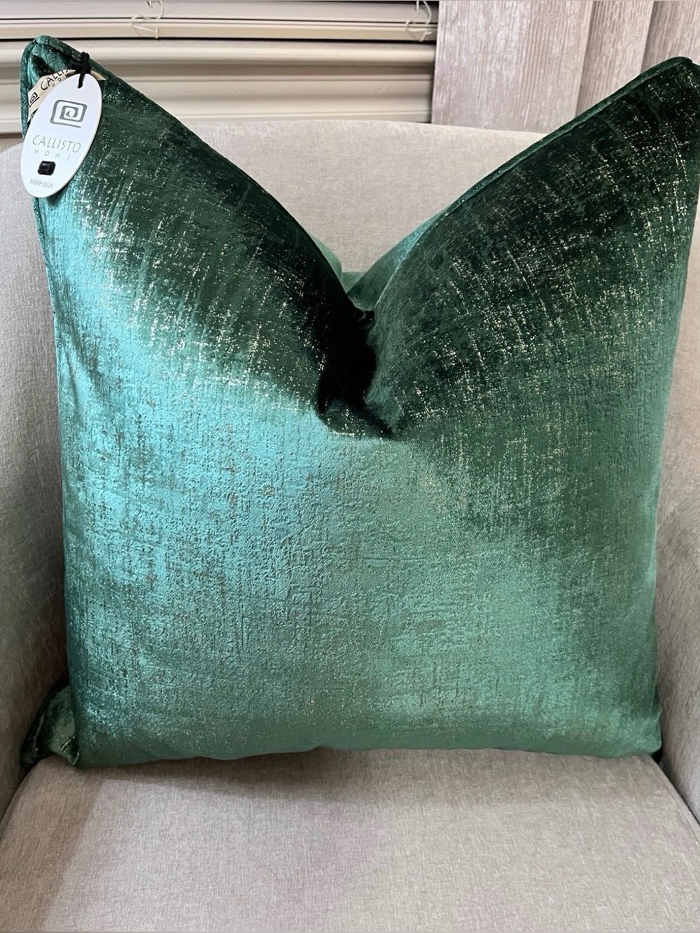1-NWT CALLISTO HOME EMERALD GREEN GOLD VELVET LUXURY DECORATIVE PILLOW(T0927F11)